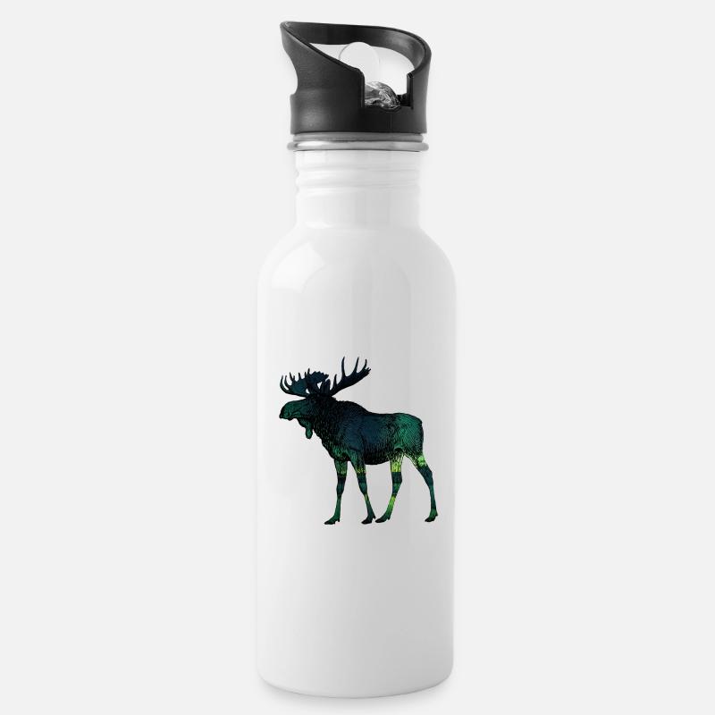 Elch 3 - Trinkflasche mit integriertem Trinkhalm - Weiß