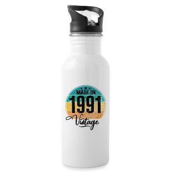 Vintage Made in 1991 Geburtsjahr 1991 Geburtstag - Trinkflasche mit integriertem Trinkhalm - Weiß - Rechts