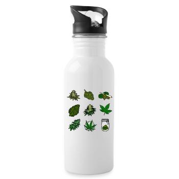 Cannabis, Weed Sticker Pack - Trinkflasche mit integriertem Trinkhalm - Weiß - Rechts