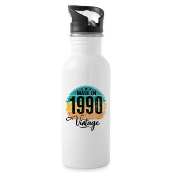 Vintage Made in 1990 Year of Birth 1990 Birthday - Water bottle with straw - white - Right