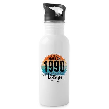 Vintage Made in 1990 Year of Birth 1990 Birthday - Water bottle with straw - white - Right