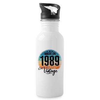 Vintage Made in 1989 Year of birth 1989 Birthday - Water bottle with straw - white - Right