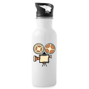 Alte Filmkamera Symbol, handgezeichnet. Regisseur - Trinkflasche mit integriertem Trinkhalm - Weiß - Rechts