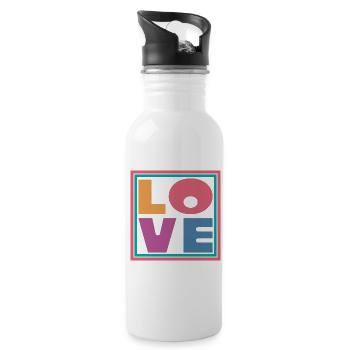Cool Colorful Love Square Gift Men Women & Kids - Water bottle with straw - white - Right