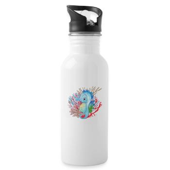 Meer, Seepferdchen - Trinkflasche mit integriertem Trinkhalm - Weiß - Rechts