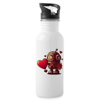 Roboter zum Valentinstag lieben #love - Trinkflasche mit integriertem Trinkhalm - Weiß - Rechts
