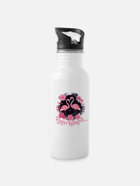 Flamingo Shirt für romantische Urlaubsfreundinnen - Trinkflasche mit integriertem Trinkhalm - Weiß