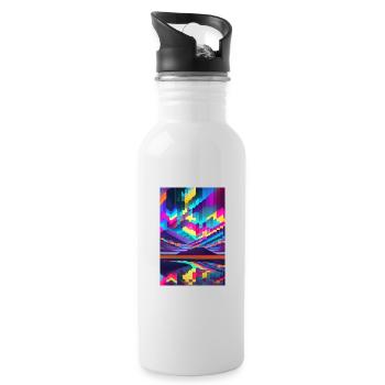 psychedelic glitch of pixels - Gourde avec paille intégrée - blanc - Droite