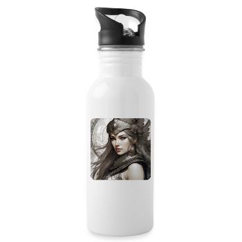 Fantasy Anime Girl Wikinger Germanen Mittelalter - Trinkflasche mit integriertem Trinkhalm - Weiß - Rechts