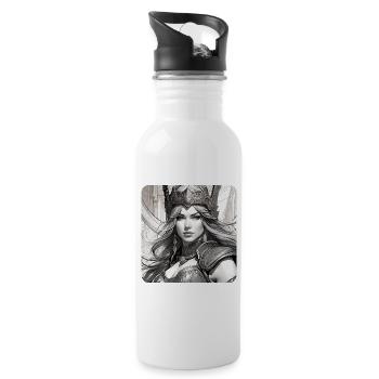 Fantasy Anime Girl Wikinger Germanen Mittelalter - Trinkflasche mit integriertem Trinkhalm - Weiß - Rechts