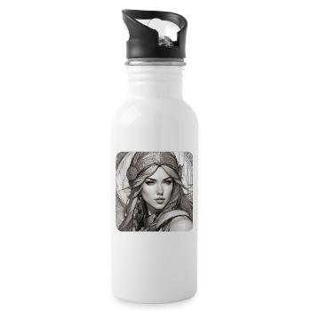Fantasy Anime Girl Wikinger Germanen Mittelalter - Trinkflasche mit integriertem Trinkhalm - Weiß - Rechts