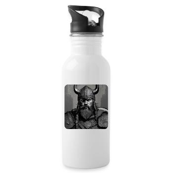 Proud Viking with Horns Helmet Germanic Berserker - Water bottle with straw - white - Right