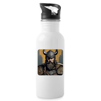 Proud Viking with Horns Helmet - Water bottle with straw - white - Right