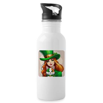 Leprechaun de la Saint-Patrick avec chat - Gourde avec paille intégrée - blanc - Droite