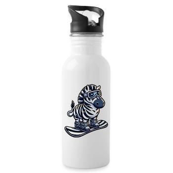 Zebra Snowboard Champion - Climb the Mountain in Style - Water bottle with straw - white - Right