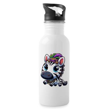 Karnevals-Zebra: Mardi Gras mit Maske - Trinkflasche mit integriertem Trinkhalm - Weiß - Rechts