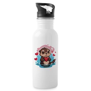 Verschenke diesen süßen Otter zum Valentinstag - Trinkflasche mit integriertem Trinkhalm - Weiß - Rechts