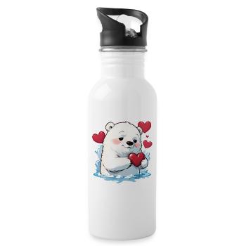Verschenke diesen süßen Eisbären zum Valentinstag - Trinkflasche mit integriertem Trinkhalm - Weiß - Rechts