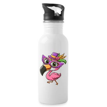 Mardi Gras Comic Flamingo - Gourde avec paille intégrée - blanc - Droite
