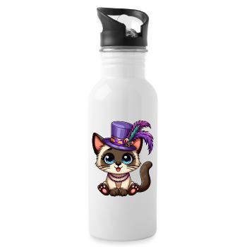 Chat siamois mignon Mardi Gras Comic - Gourde avec paille intégrée - blanc - Droite