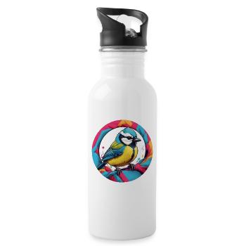 Colorful Blue Motif - Water bottle with straw - white - Right