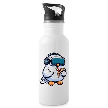 eule schneeeule vr virtual reality gamer zocker - Trinkflasche mit integriertem Trinkhalm - Weiß - Rechts
