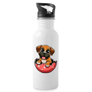 Colorful Boxer Dog Easter Egg Hatch Design - Water bottle with straw - white - Right