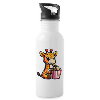 Süße Giraffe mit Popcorn Kino Karneval Comic - Trinkflasche mit integriertem Trinkhalm - Weiß - Rechts