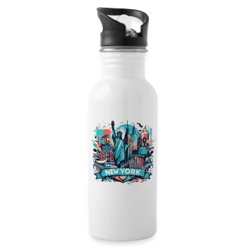 NYC, NEW YORK CITY, FREIHEITSSTATUE, MANHATTAN - Trinkflasche mit integriertem Trinkhalm - Weiß - Rechts