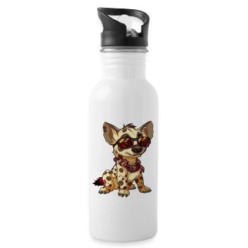 Niedliche Hyäne im Comic-Cartoon-Stil - Trinkflasche mit integriertem Trinkhalm - Weiß - Rechts
