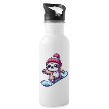 Paresseux Snowboarder Hiver Sports D’hiver Vacances - Gourde avec paille intégrée - blanc - Droite