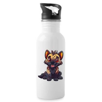 Enchanting Cute Hyena Comic Cartoon Style - Water bottle with straw - white - Right