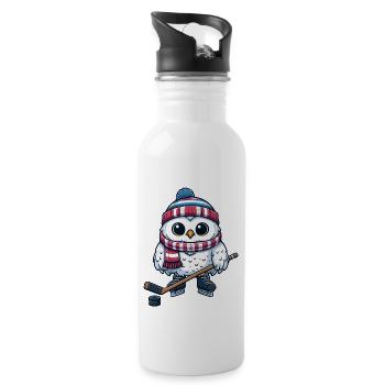Eule Hockeyspieler Eishockey Cartoon Schneeeule - Trinkflasche mit integriertem Trinkhalm - Weiß - Rechts