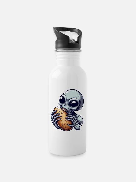 Alien Beißt Kartoffel außerirdischer Science Ficti - Trinkflasche mit integriertem Trinkhalm - Weiß