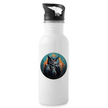 Buntes grafisches Eulendesign für Eulenfans und Vo - Trinkflasche mit integriertem Trinkhalm - Weiß - Rechts