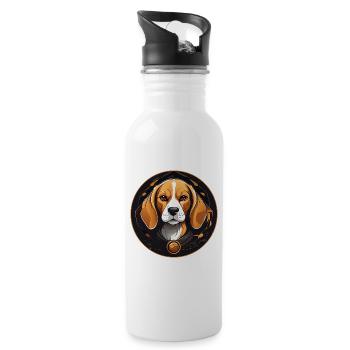 Beagle Portrait im Farbkreis - Trinkflasche mit integriertem Trinkhalm - Weiß - Rechts