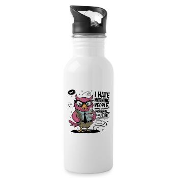 Erst Kaffee grantige Eule mit Kaffeetasse - Trinkflasche mit integriertem Trinkhalm - Weiß - Rechts