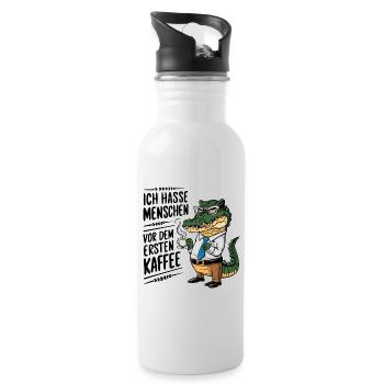 Erst Kaffee grantiges Krokodil mit Kaffeetasse - Trinkflasche mit integriertem Trinkhalm - Weiß - Rechts