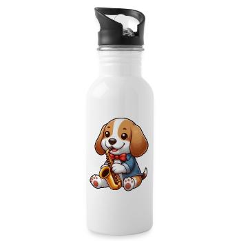 Beagle Saxofonist Jazz Musik - Trinkflasche mit integriertem Trinkhalm - Weiß - Rechts