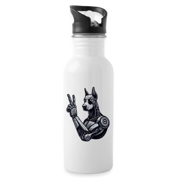 Doberman Robot Cyborg Peace Sign - Water bottle with straw - white - Right