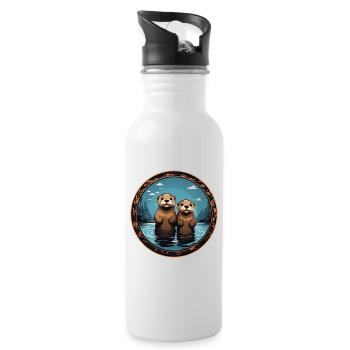 Freunde Zwei verliebte Fischotter im Wasser - Trinkflasche mit integriertem Trinkhalm - Weiß - Rechts