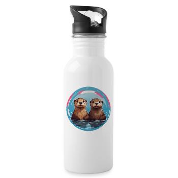 Two otters standing in the water - Water bottle with straw - white - Right