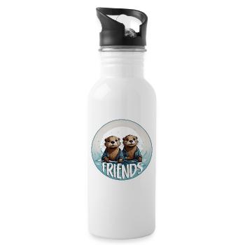 Freunde Zwei Fischotter im Wasser - Trinkflasche mit integriertem Trinkhalm - Weiß - Rechts