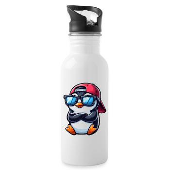 Cooler Pinguin mit Sonnenbrille Cartoon 1 - Trinkflasche mit integriertem Trinkhalm - Weiß - Rechts