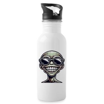 Cool Alien Portrait with Sunglasses - Water bottle with straw - white - Right