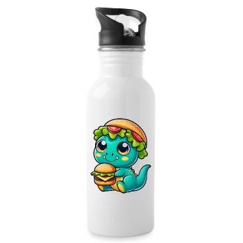 Whimsical dinosaur T-Rex with pumpkin hat - Water bottle with straw - white - Right