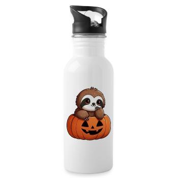 Halloween Sloth Pumpkin Witch Hat Cute Cartoon - Water bottle with straw - white - Right