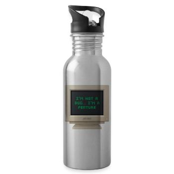 CRT Design - I am not a bug, I am a feature - Water bottle with straw - silver - Right