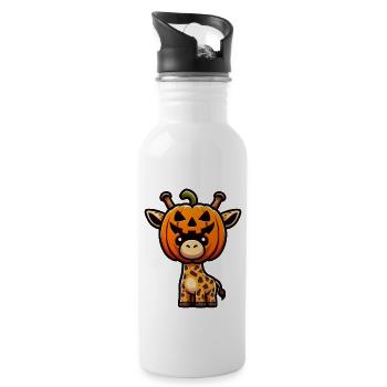 Lustige Kürbis-Giraffe Halloween Oktober Herbst - Trinkflasche mit integriertem Trinkhalm - Weiß - Rechts