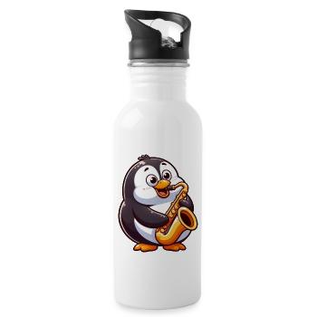 Süßer Pinguin Saxofonist Klassische Musik Cartoon - Trinkflasche mit integriertem Trinkhalm - Weiß - Rechts